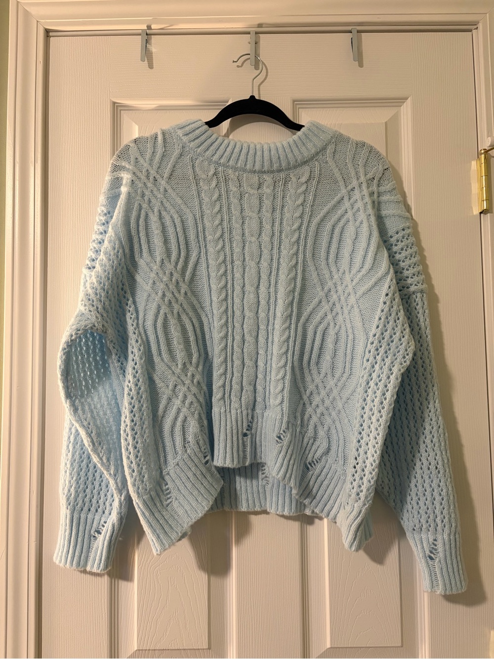Light Blue Cable Knit Crewneck Sweater